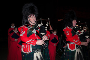 The pipers leading the procession to the stage